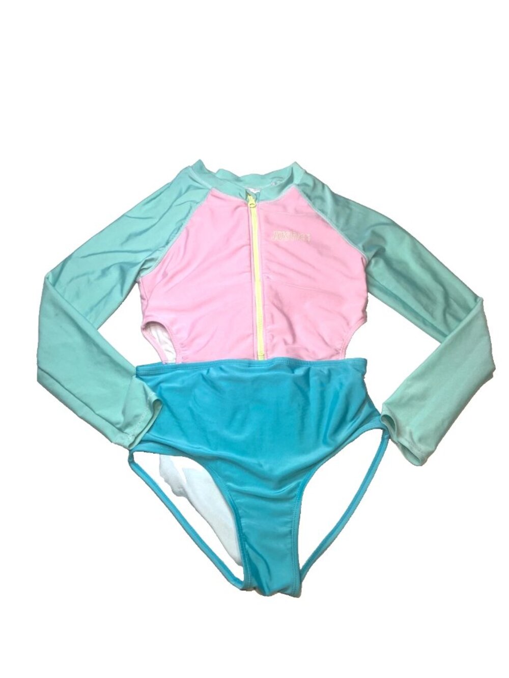 Justice Swimsuit One Piece Long Sleeve Size XL 16/18 Colorblock Zip Summer